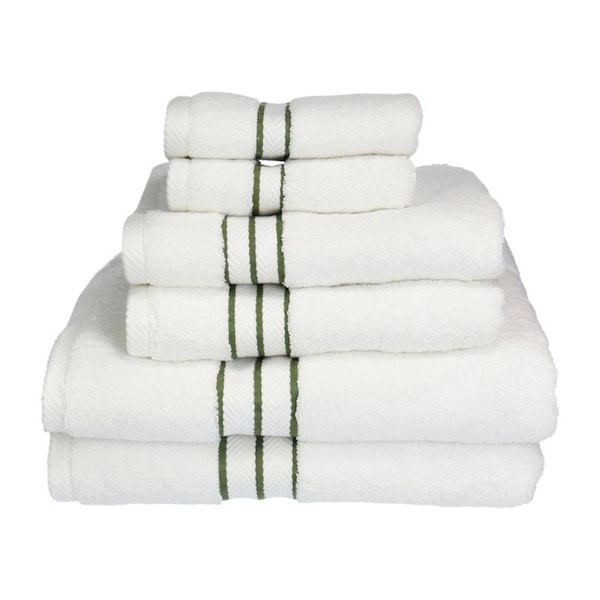 Superior 900GSM-H 6PC SET FG 900 Gsm Egyptian Cotton Towel Set - White With Forest Green Border; 6 Pieces 900GSM(H) 6PC SET FG - main